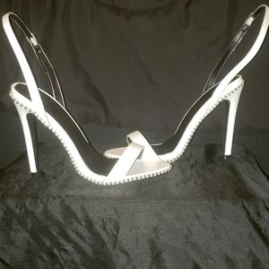 White Studded Heels with Ankle Strap